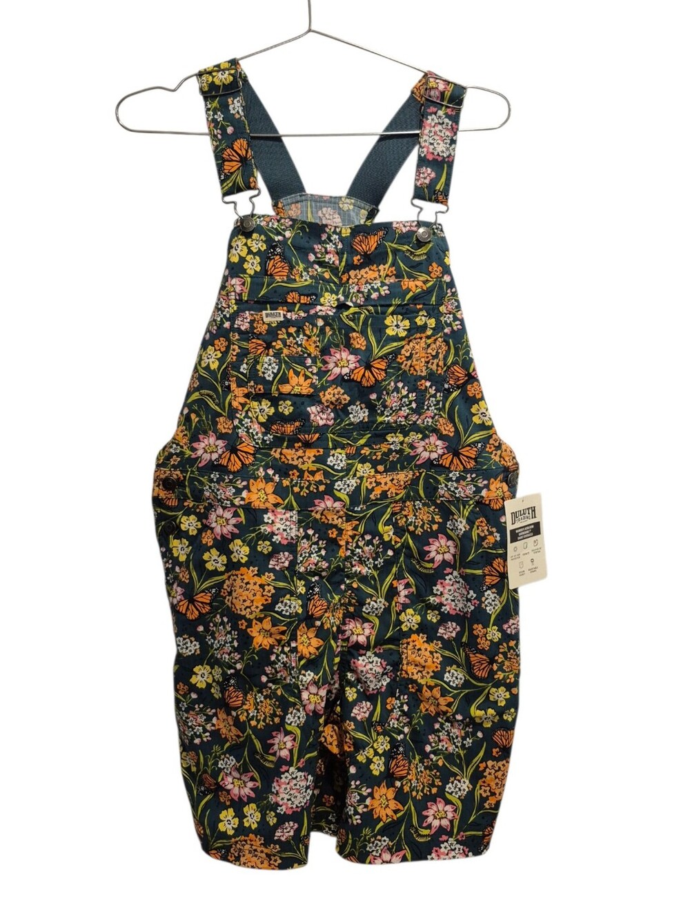 Duluth Trading Co Heirloom Gardening 7 Inch Short Overalls Monarch Floral New